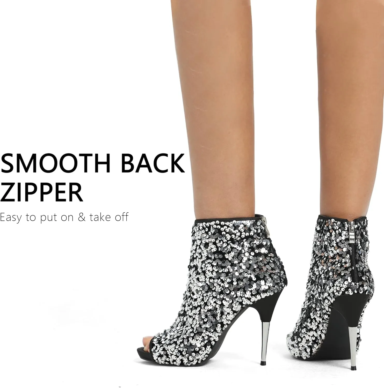 CAMSSOO Women's Colorful Sequin Stiletto Boots Peep Toe Rear Zipper Sexy Dress Wedding Glitter High Heels Sandals Ankle Boots
