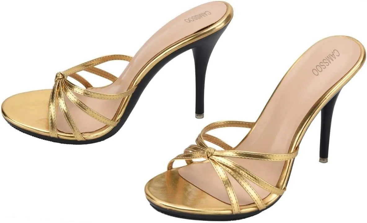 CAMSSOO Women's Platform Heeled Mules Stiletto Sandals Round Open Toe Slip On Dress Sexy Party Backless Slides High Heels Slipper