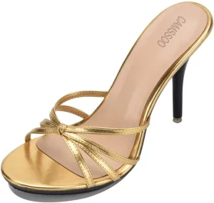 CAMSSOO Women's Platform Heeled Mules Stiletto Sandals Round Open Toe Slip On Dress Sexy Party Backless Slides High Heels Slipper