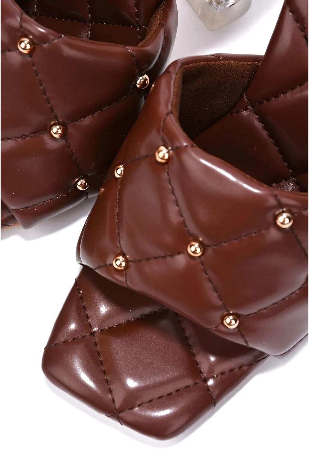 Cape Robbin Cecilla Sexy Quilted Stiletto High Heels for Women, Clear Slip On Heeled Mule Shoes with Balls Decoration