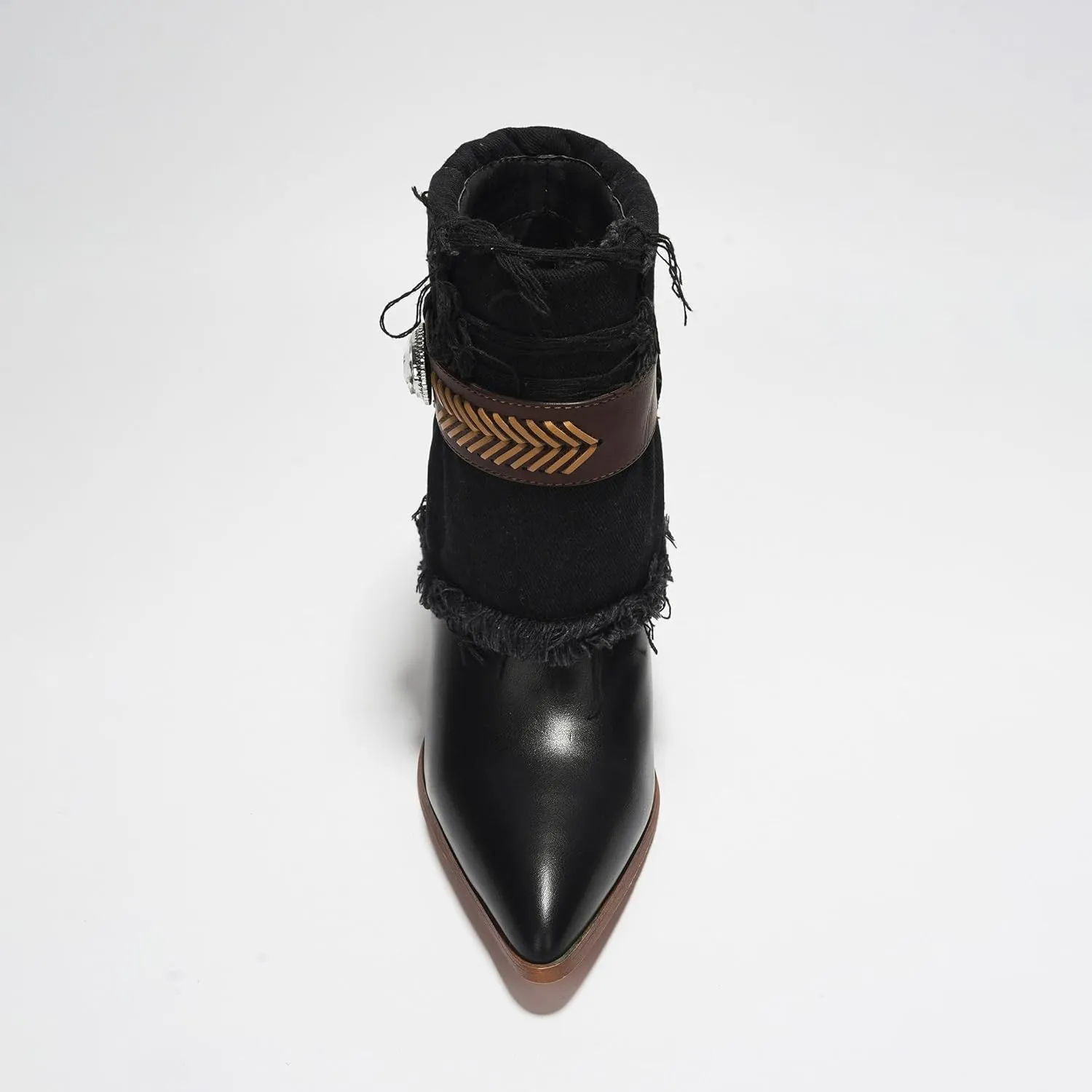 Cape Robbin Flory Gem Belt Decor Denim Fold Over Pointed Booties (Flory)