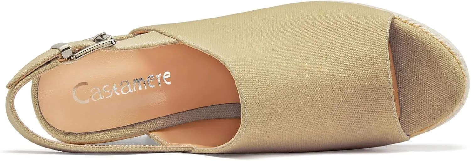Castamere Womens High Wedge Platform Heel Peep Open Toe Slip-on Sandals Slingback Prom Casual Summer 3.9 Inches Heels