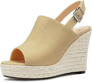 Castamere Womens High Wedge Platform Heel Peep Open Toe Slip-on Sandals Slingback Prom Casual Summer 3.9 Inches Heels
