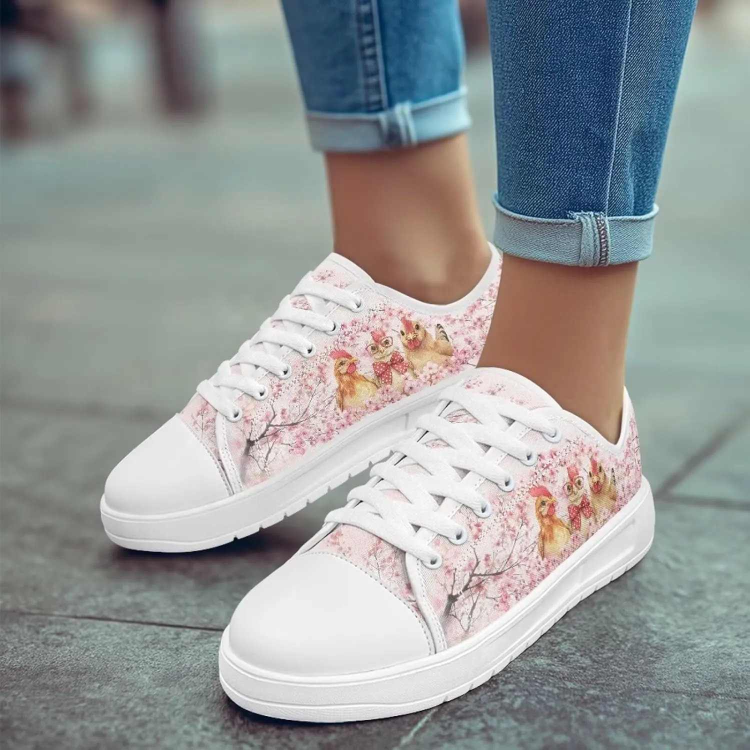 Cherry Blossoms Canvas Shoes for Women Classic Low Top Sneakers Fashion Slip on Work Shoes for Daily Walks