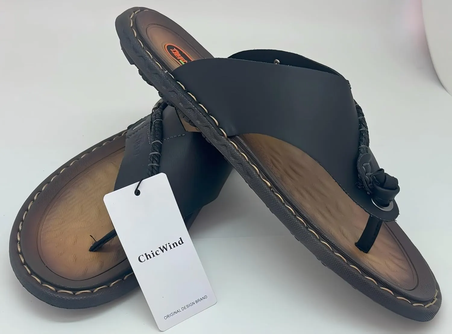 ChicWind Men's Flip Flops Thong Sandals Comfortable Leather Beach Slippers