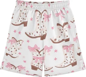 CHIFIGNO Cute Cartoon Cowboy Boots Bows Youth Boy Casual Shorts with Pockets Soft Cool Shorts Homewear 7-15Y