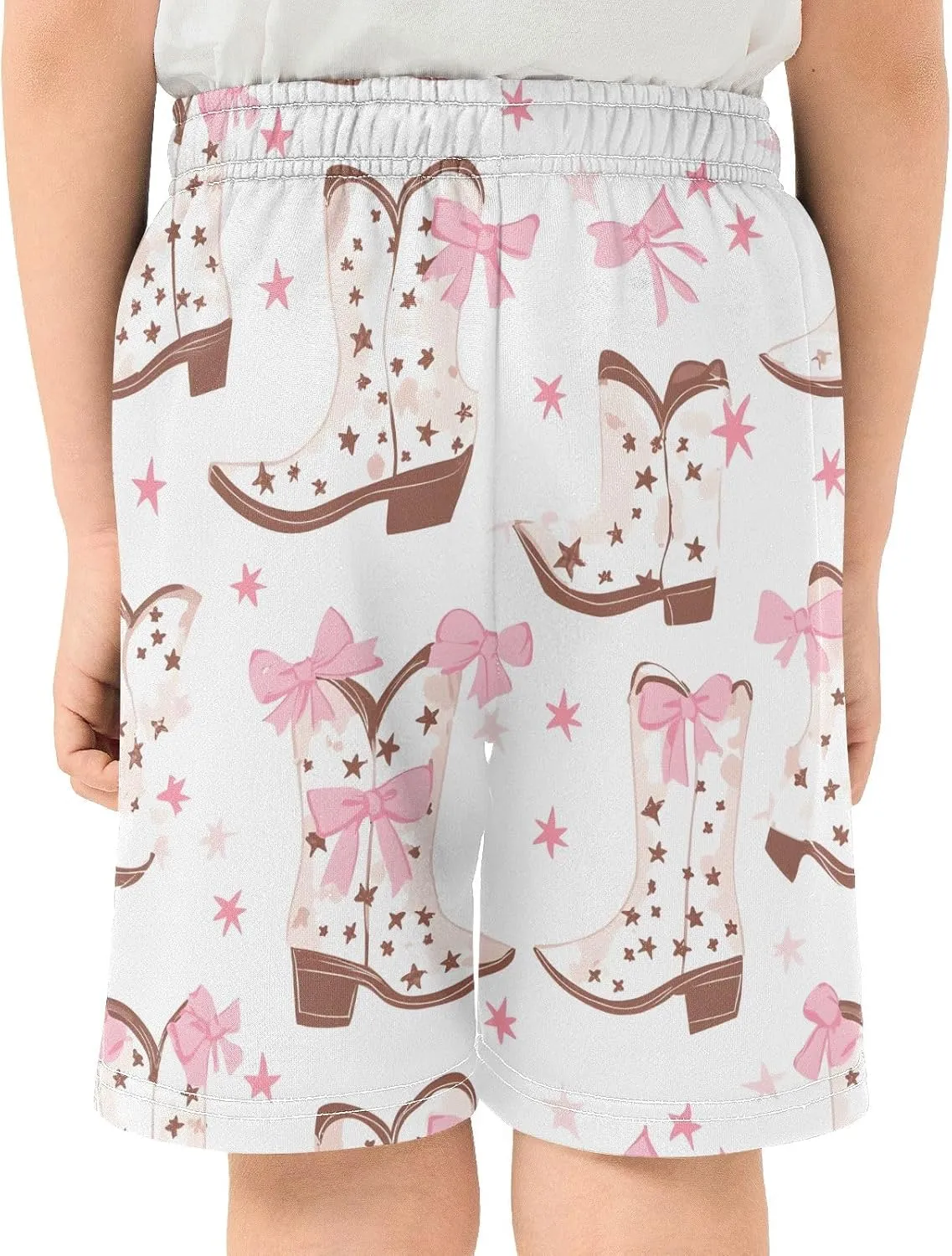 CHIFIGNO Cute Cartoon Cowboy Boots Bows Youth Boy Casual Shorts with Pockets Soft Cool Shorts Homewear 7-15Y