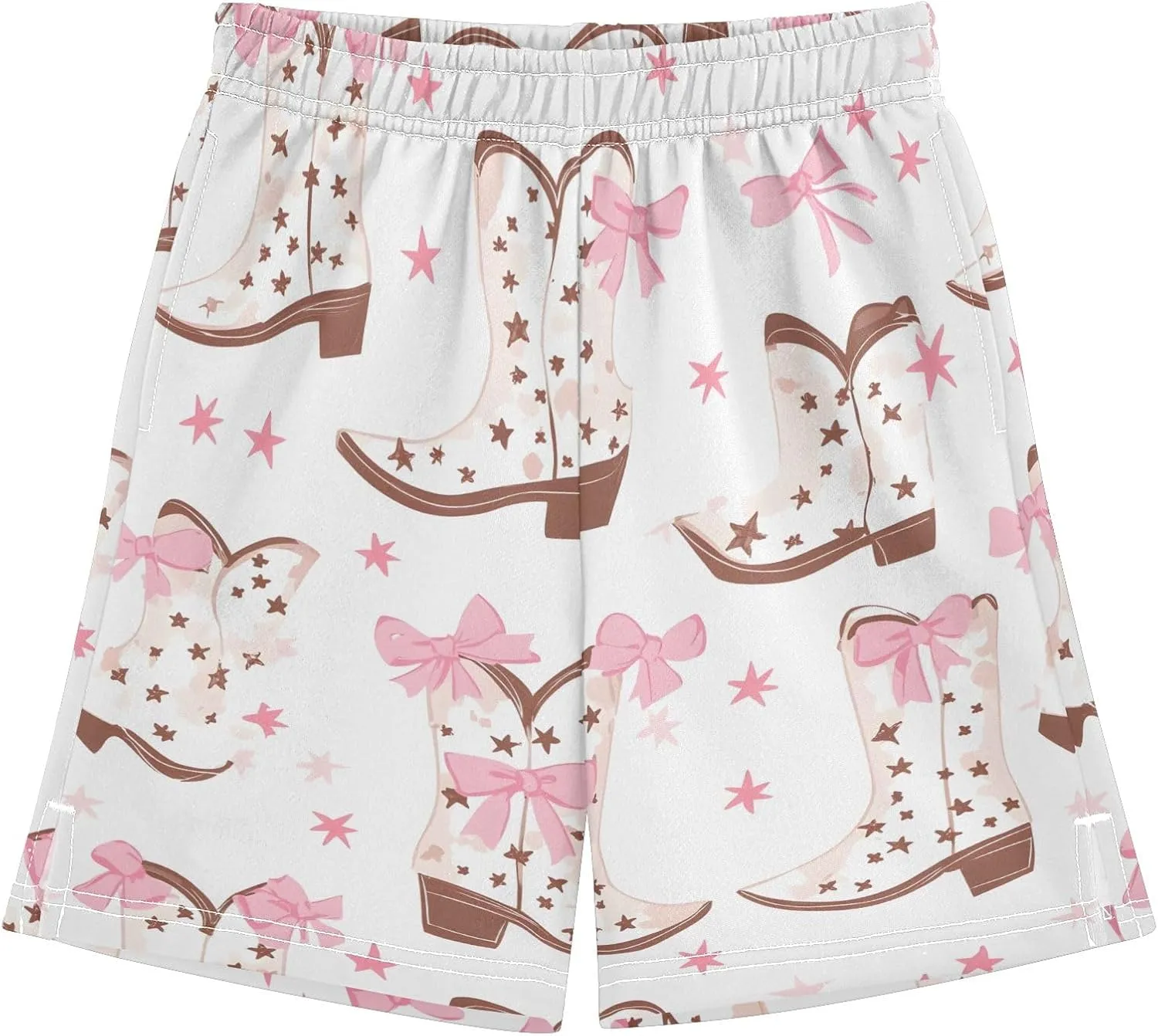 CHIFIGNO Cute Cartoon Cowboy Boots Bows Youth Boy Casual Shorts with Pockets Soft Cool Shorts Homewear 7-15Y