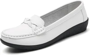 CHUUMEE Cowhide Leather Women's Flat Loafers Round Toe Minimalist Business Office Versatile Slip On Lightweight Casual Shoes