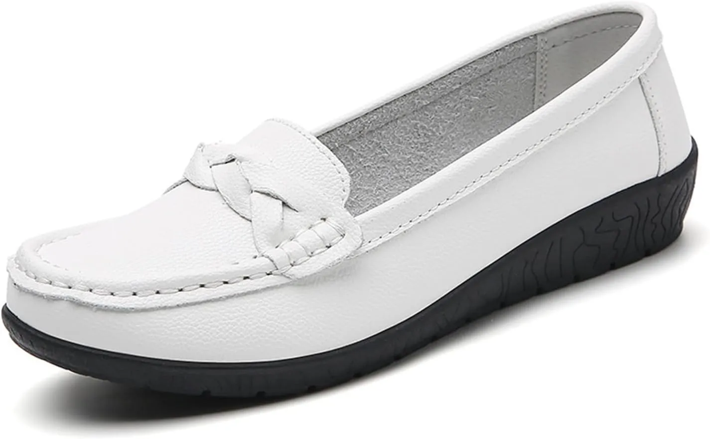 CHUUMEE Cowhide Leather Women's Flat Loafers Round Toe Minimalist Business Office Versatile Slip On Lightweight Casual Shoes