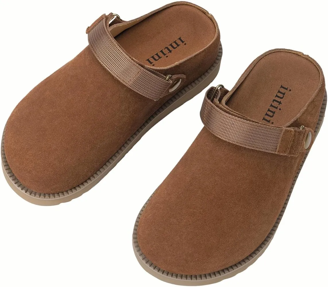 Clogs for Women Platform Clogs Slippers Classic Suede Leather Mules with Arch Support Comfortable Slip-on Sandals Shoes for Indoor Outdoor
