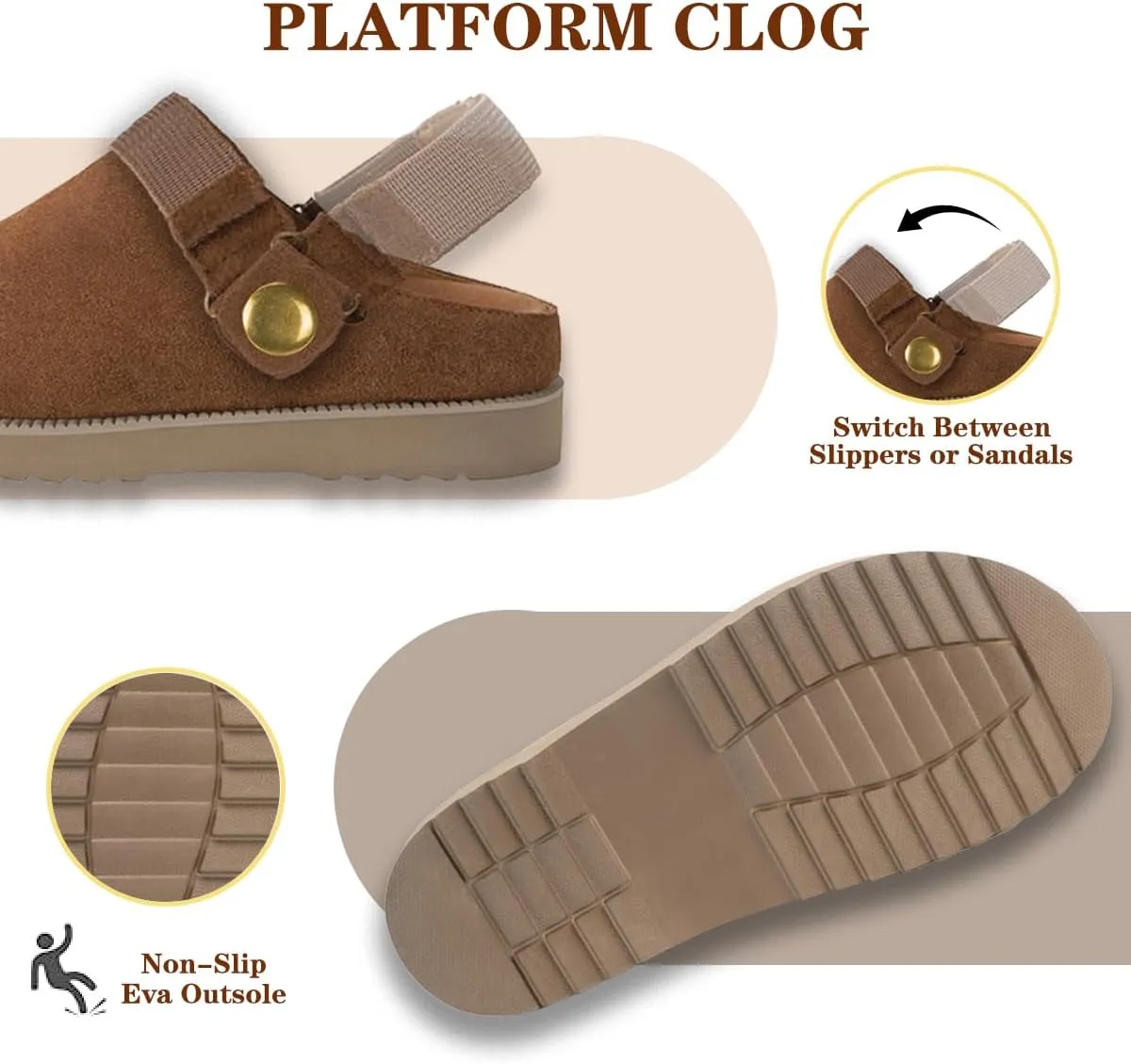 Clogs for Women Platform Clogs Slippers Classic Suede Leather Mules with Arch Support Comfortable Slip-on Sandals Shoes for Indoor Outdoor