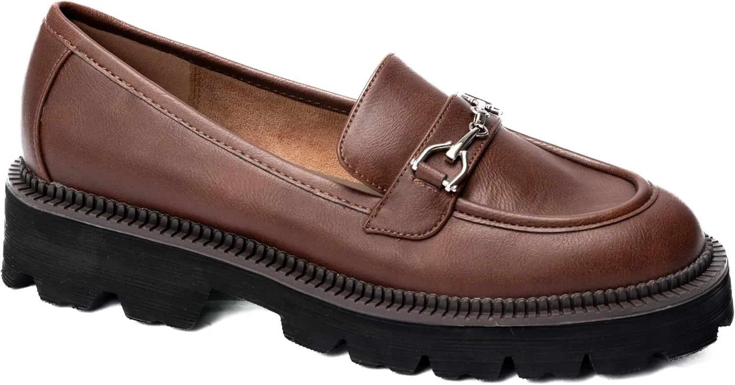Corkys Footwear Hey Girl Womens Brownie Points Loafers - Featuring a 1.75-Inch Heel with a Lug Sole, Cushioned Insoles for All-Day Wear, A Chic Chain on The Upper