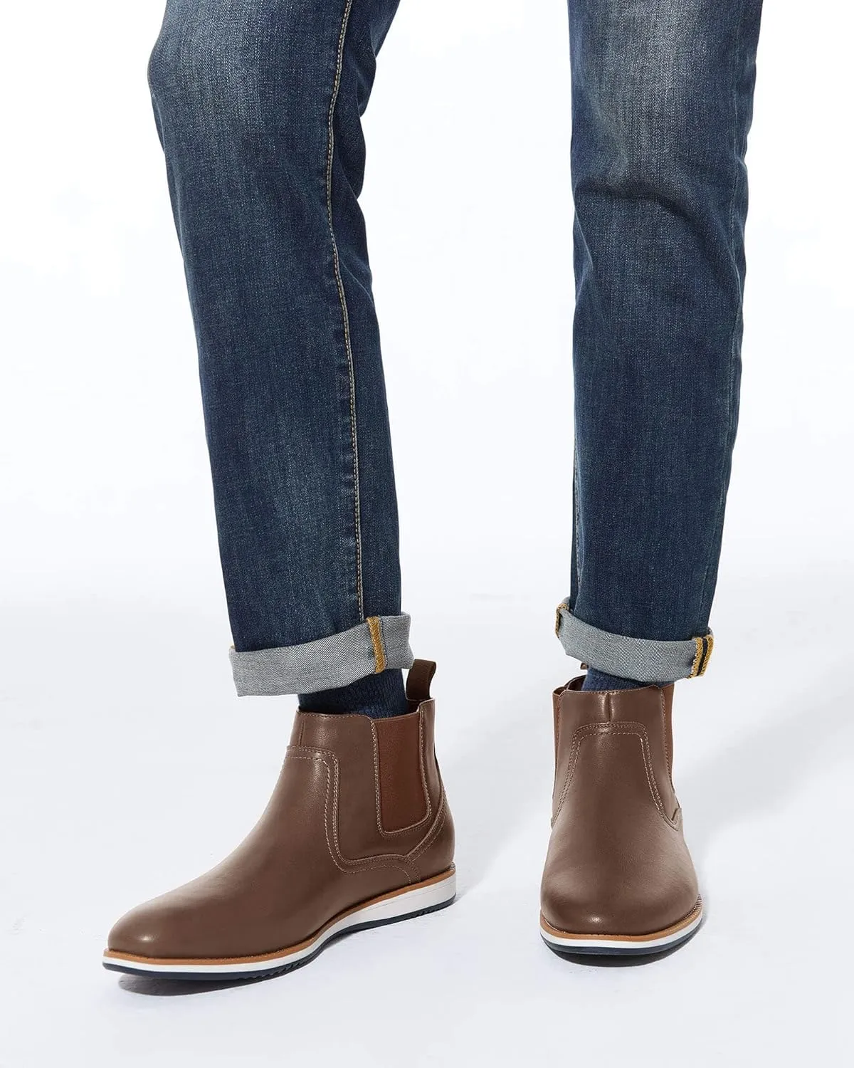 Coutgo Men's Chelsea Boots Casual Leather Chukka Ankle Boots Low Heel Slip On Dress Shoes