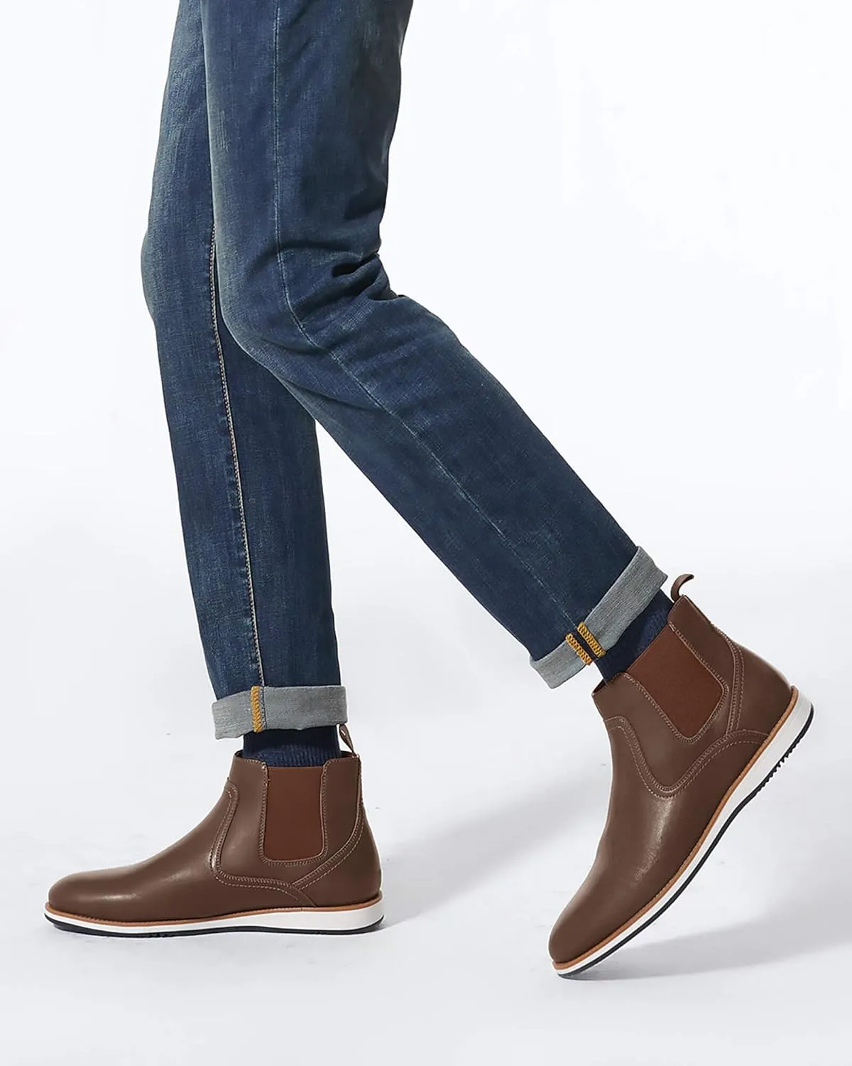 Coutgo Men's Chelsea Boots Casual Leather Chukka Ankle Boots Low Heel Slip On Dress Shoes