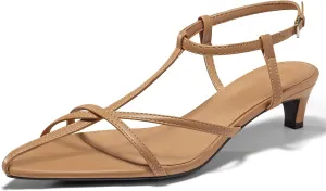 Coutgo Womens Dress Sandals Strappy Low Kitten Heels Pointed Open Toe Summer Beach Shoes