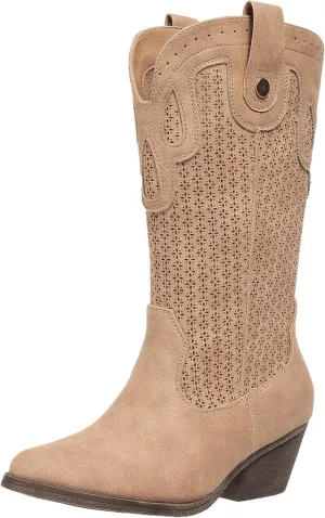 Cowboy Boots for Women Cowgirl Western Boots Pointed Toe Low Heel Girls Ladies Chunky Heeled Wide Calf Boot for Casual Dressy