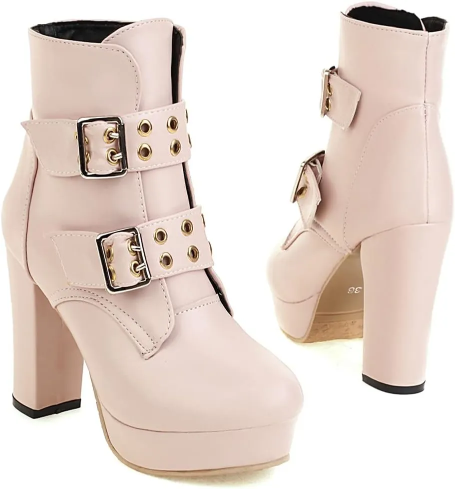 Cozivwaiy Women High Heel Ankle Boots Round Toe Short Boots Platform Plus size (US 1-12.5)