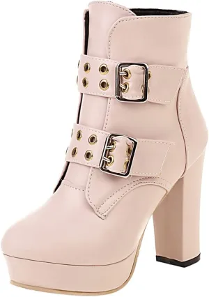 Cozivwaiy Women High Heel Ankle Boots Round Toe Short Boots Platform Plus size (US 1-12.5)