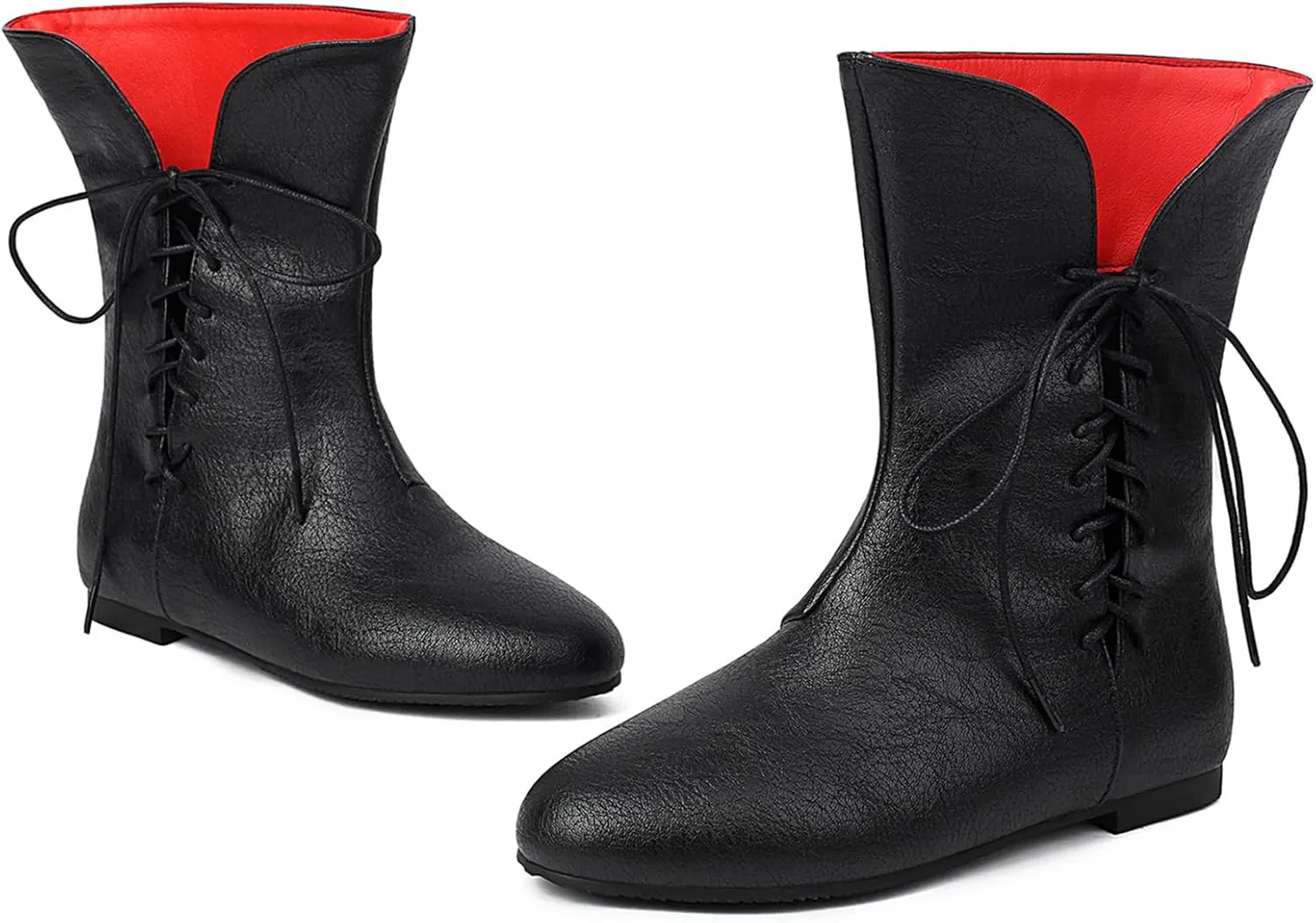 Cozivwaiy Women Vintage Flats Short Boots Lace up Comfortable Boots Round Toe Pirate Cosplay