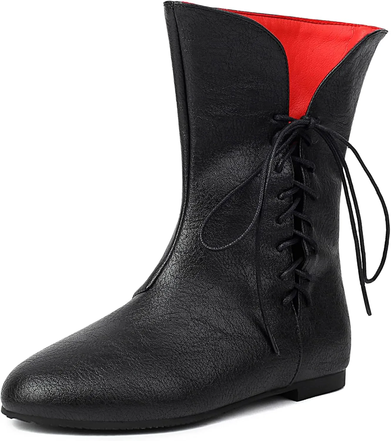 Cozivwaiy Women Vintage Flats Short Boots Lace up Comfortable Boots Round Toe Pirate Cosplay