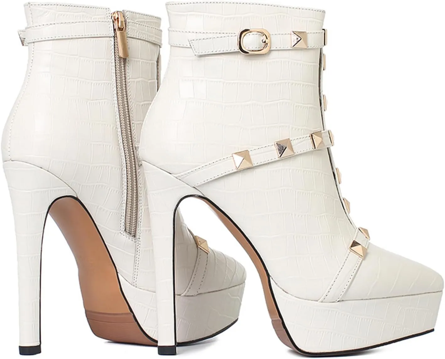 Crocodile Pattern High Heeled Ankle Boots,Cowhide Leather,Rivet Design,Suitable for Daily and Business Wear