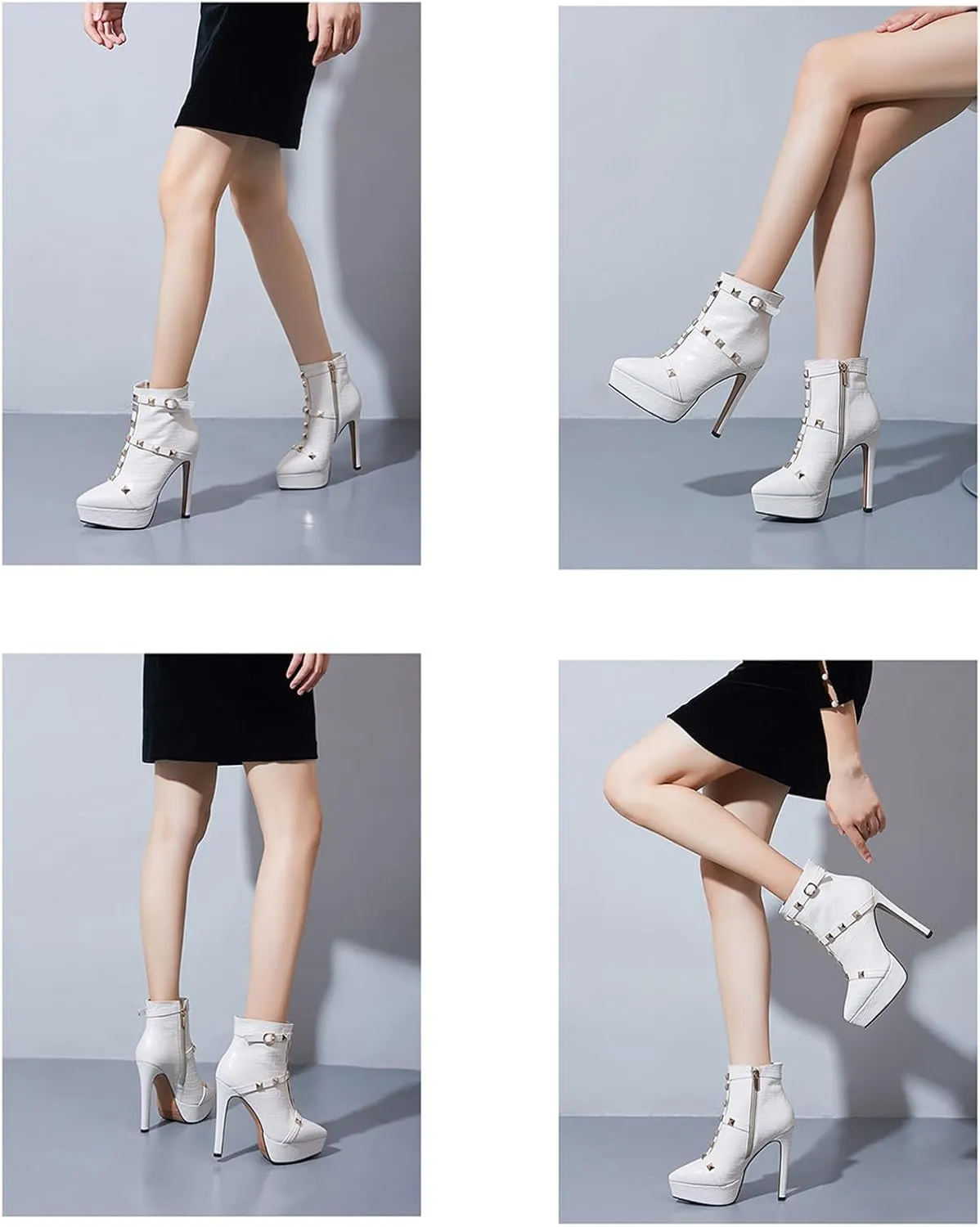 Crocodile Pattern High Heeled Ankle Boots,Cowhide Leather,Rivet Design,Suitable for Daily and Business Wear