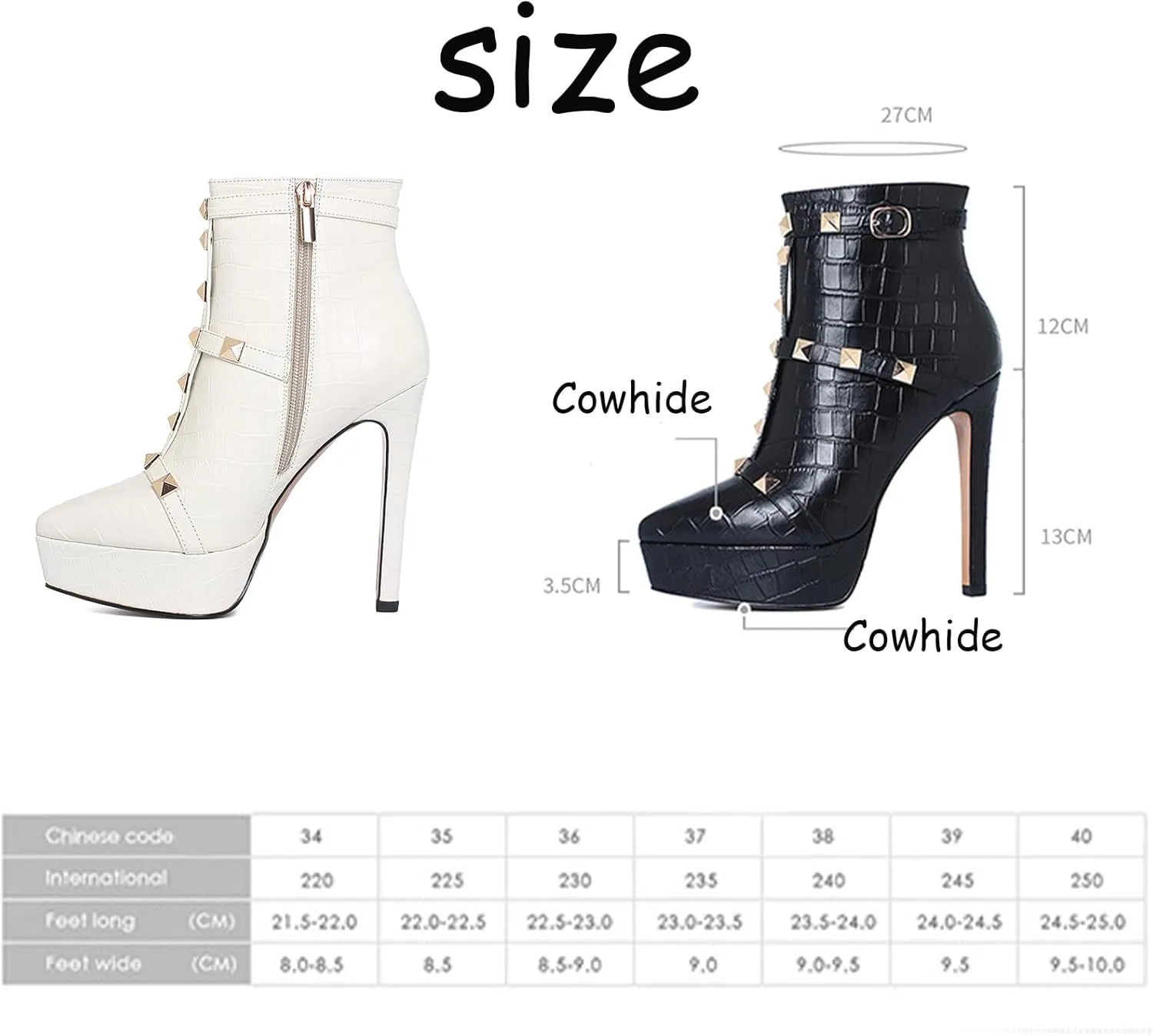 Crocodile Pattern High Heeled Ankle Boots,Cowhide Leather,Rivet Design,Suitable for Daily and Business Wear