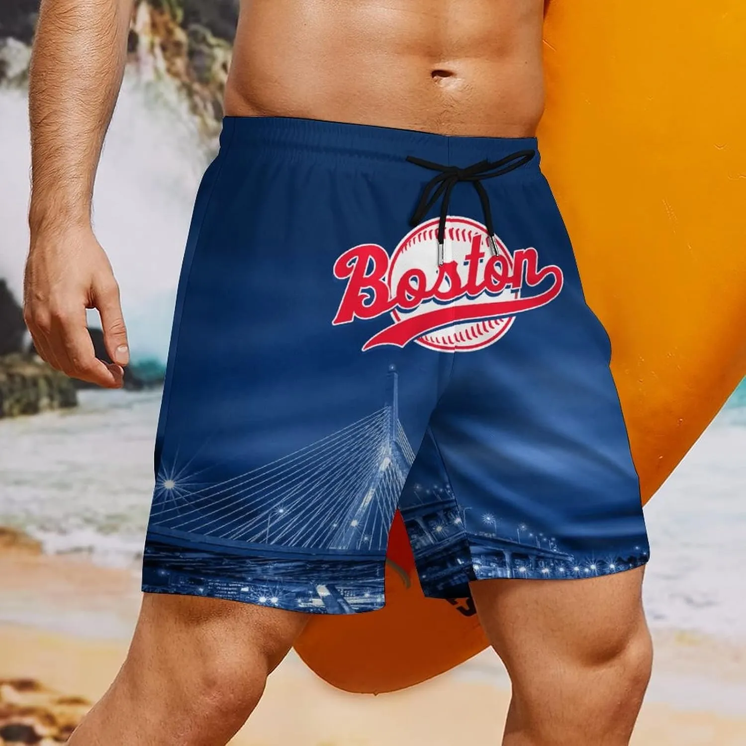 Custom Baseball Shorts for Men Youth City Nightscape 2 in 1 Beach Shorts with Pockets Baseball Sport Pants Fans Gift