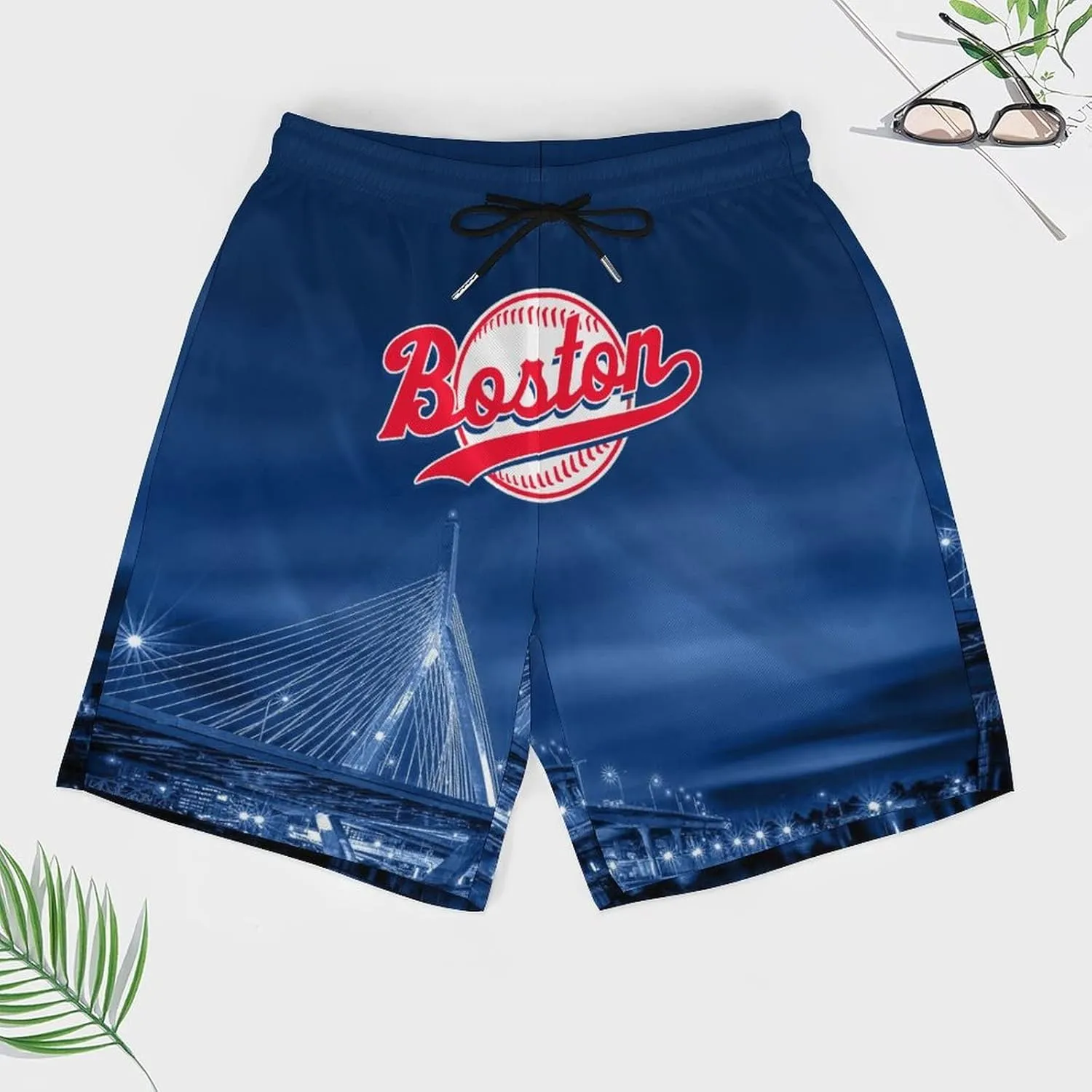 Custom Baseball Shorts for Men Youth City Nightscape 2 in 1 Beach Shorts with Pockets Baseball Sport Pants Fans Gift