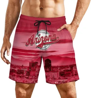 Custom Baseball Shorts for Men Youth City Nightscape 2 in 1 Beach Shorts with Pockets Baseball Sport Pants Fans Gift