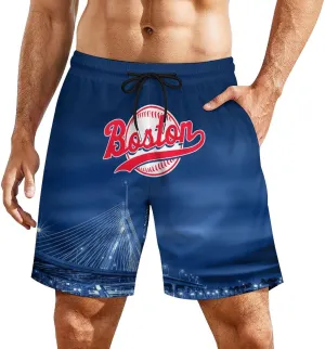 Custom Baseball Shorts for Men Youth City Nightscape 2 in 1 Beach Shorts with Pockets Baseball Sport Pants Fans Gift