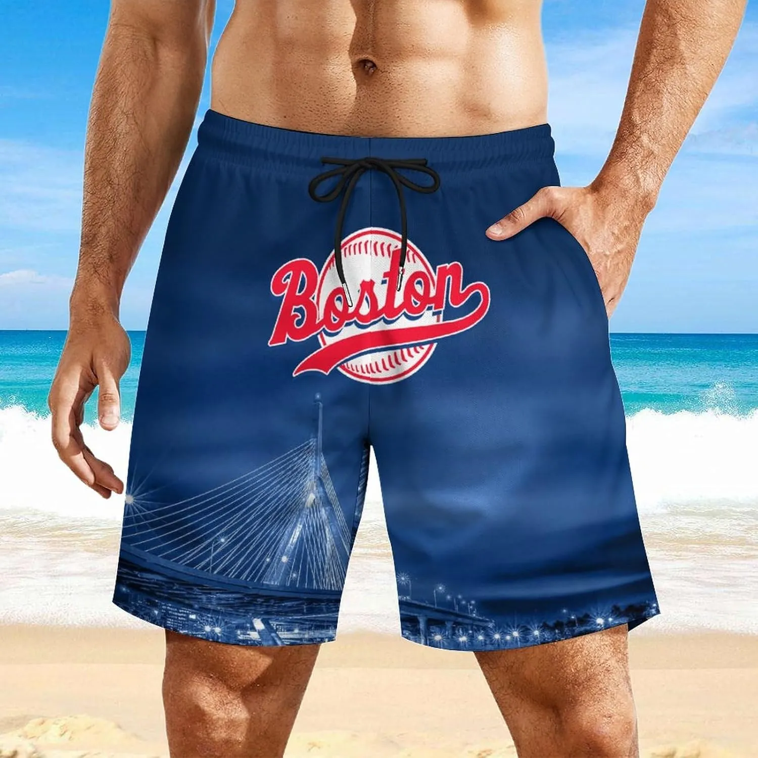 Custom Baseball Shorts for Men Youth City Nightscape 2 in 1 Beach Shorts with Pockets Baseball Sport Pants Fans Gift