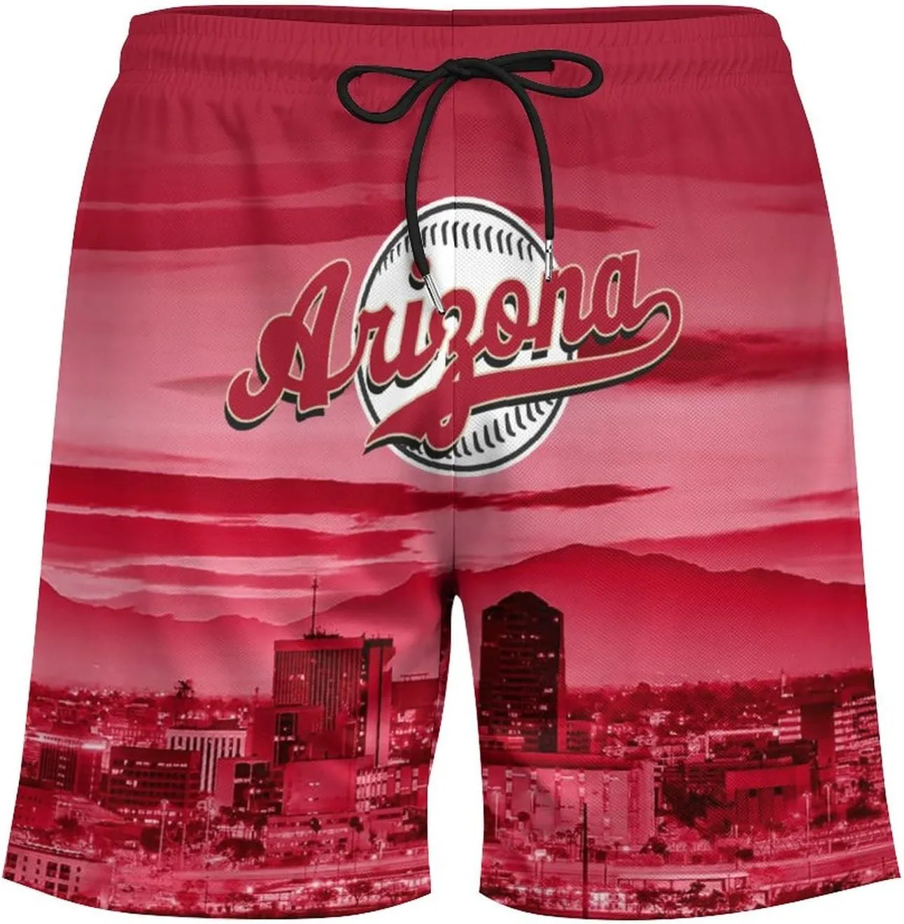 Custom Baseball Shorts for Men Youth City Nightscape 2 in 1 Beach Shorts with Pockets Baseball Sport Pants Fans Gift