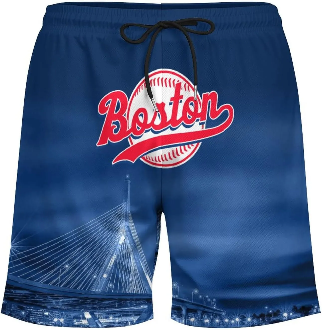 Custom Baseball Shorts for Men Youth City Nightscape 2 in 1 Beach Shorts with Pockets Baseball Sport Pants Fans Gift