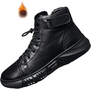 Dimleen Men's Italian High-Top All Black Leather Boots Stylish with Side Zipper Chukka Ankle Boots Non-Slip Softsole,Shock Absorption (Black Velvet,12.5,12.5,Men)