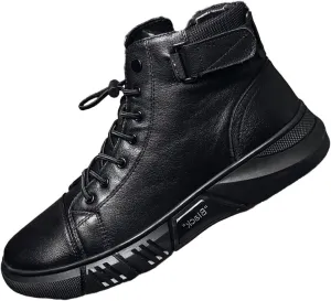 Dimleen Men's Italian High-Top All Black Leather Boots Stylish with Side Zipper Chukka Ankle Boots Non-Slip Softsole,Shock Absorption (black,10,10,Men)