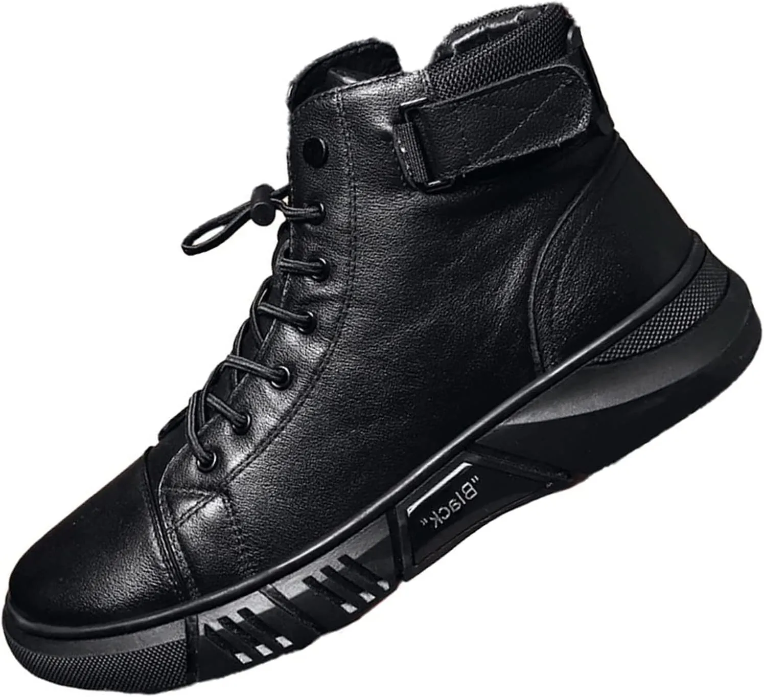 Dimleen Men's Italian High-Top All Black Leather Boots Stylish with Side Zipper Chukka Ankle Boots Non-Slip Softsole,Shock Absorption (black,10,10,Men)