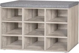 DINZI LVJ Shoe Bench, 9 Cubbies Shoe Organizer for Entryway, Storage Bench with Cushion, Cubby Shoe Rack with Adjustable Shelves for Living Room, Bedroom, Mudroom, Hallway, Greige