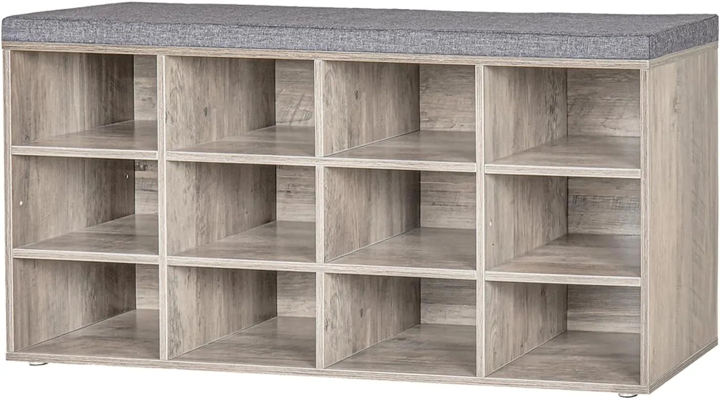DINZI LVJ Shoe Storage Bench with Cushion, Cubby Rack with 12 Cubbies, Adjustable Shelves, Multifunctional Organizer Bench for Entryway, Mudroom, Hallway, Closet and Garage, Greige