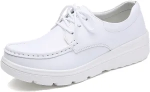 DirraBra Ladies Fashion Leather Platform Lace Up Moccasin Boat Shoes Loafers Slip On Breathable Lightweight Comfortable Sneakers
