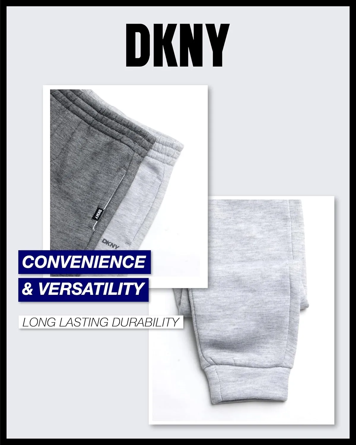DKNY Baby Boys’ Sweatpants - 2 Pack Breathable Athletic Performance Fleece Jogger Pants with Side Pockets (Sizes: 2T-7)