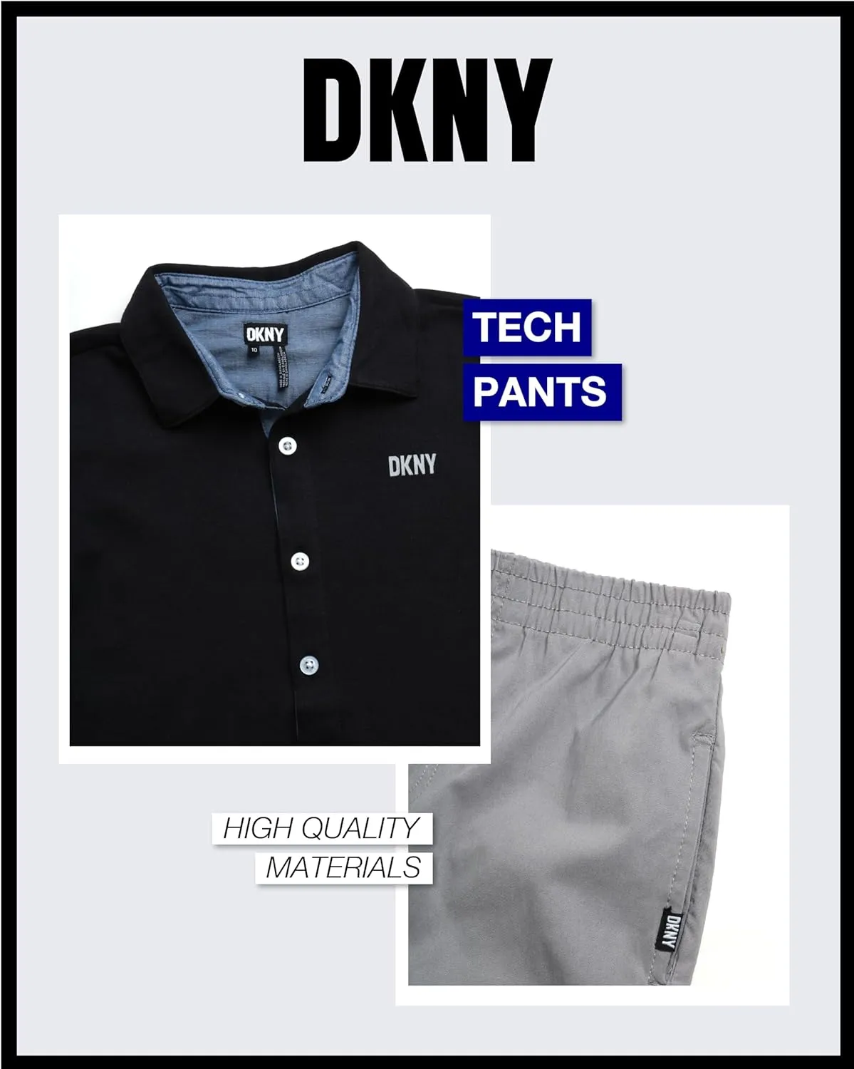 DKNY Boys' Pants Set - 2 Piece Short Sleeve Collared Button Down Shirt and Flat Front Tech Jogger Pants for Boys (Sizes:8-12)