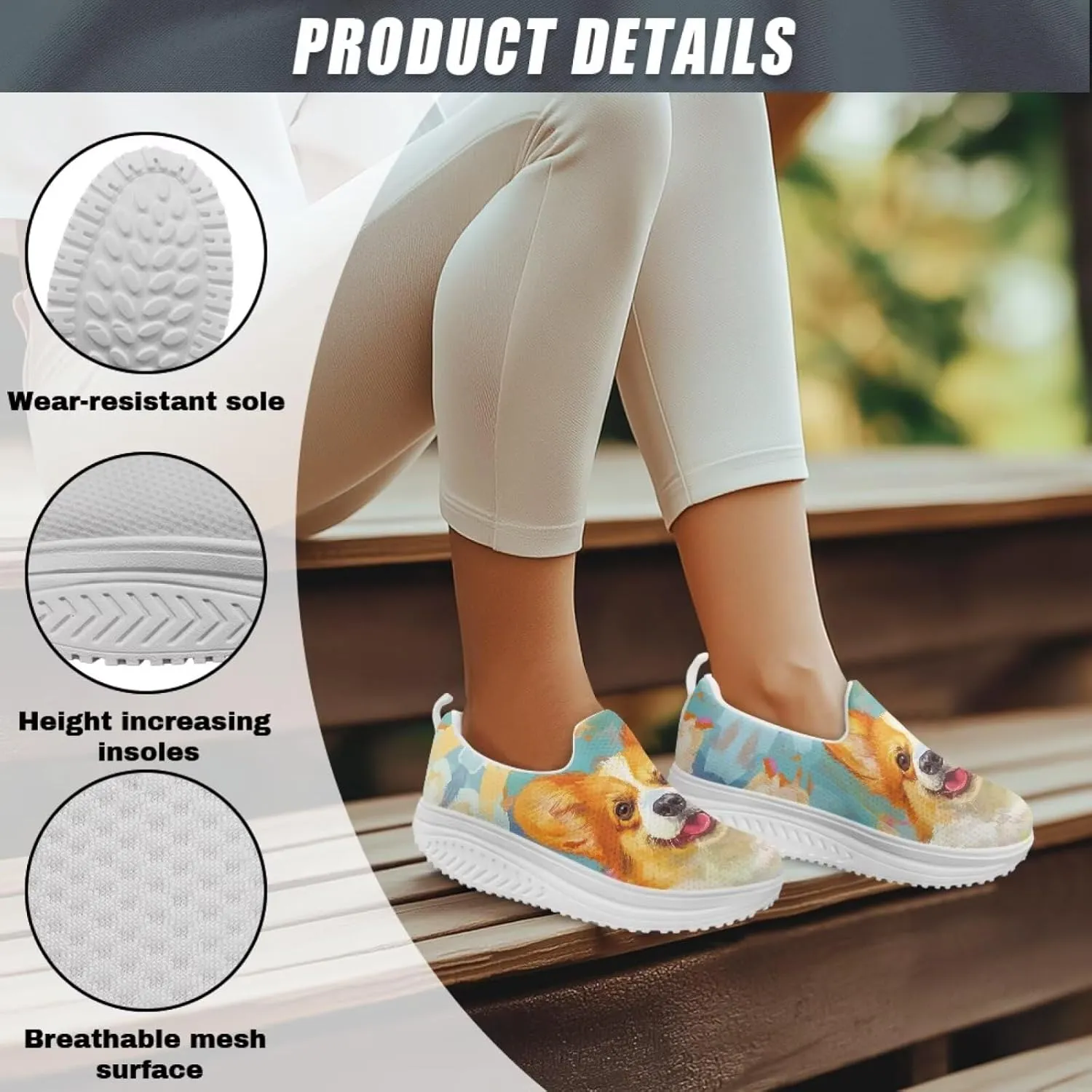 Dog Print Walking Sneakers for Women Platform Shoes Comfort Loafers Breathable Sneakers US 5.5-10.5