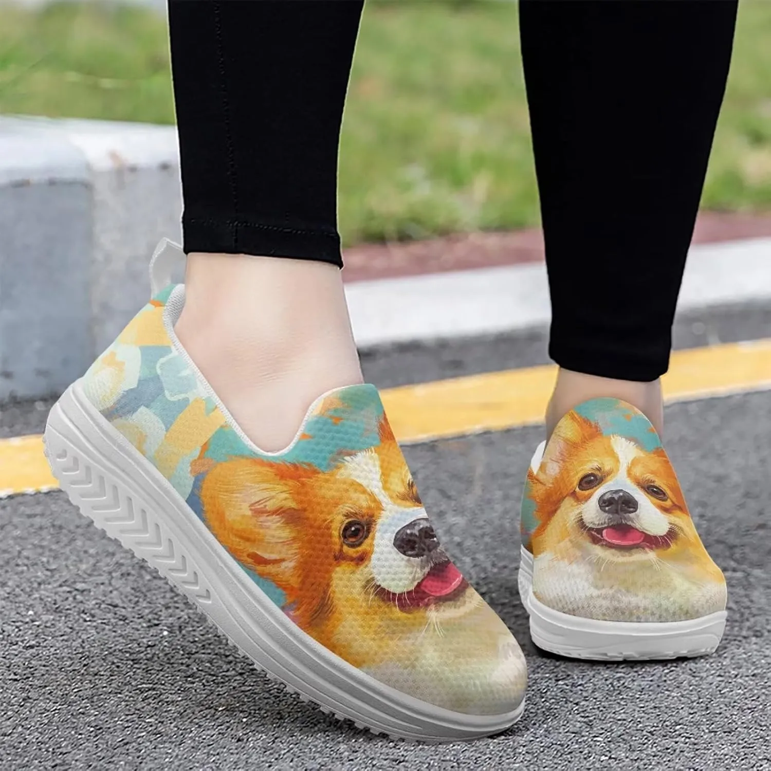 Dog Print Walking Sneakers for Women Platform Shoes Comfort Loafers Breathable Sneakers US 5.5-10.5