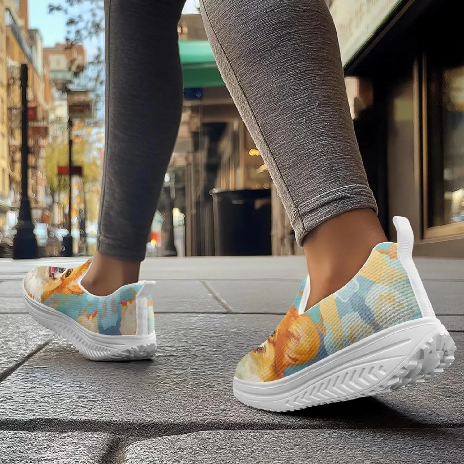 Dog Print Walking Sneakers for Women Platform Shoes Comfort Loafers Breathable Sneakers US 5.5-10.5