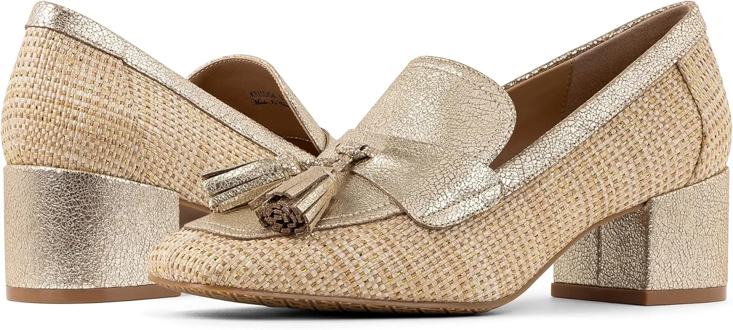 Donald Pliner Women's Kressida Dress Loafers, 2" Block Heels for Women, Slip-On Heels for Women