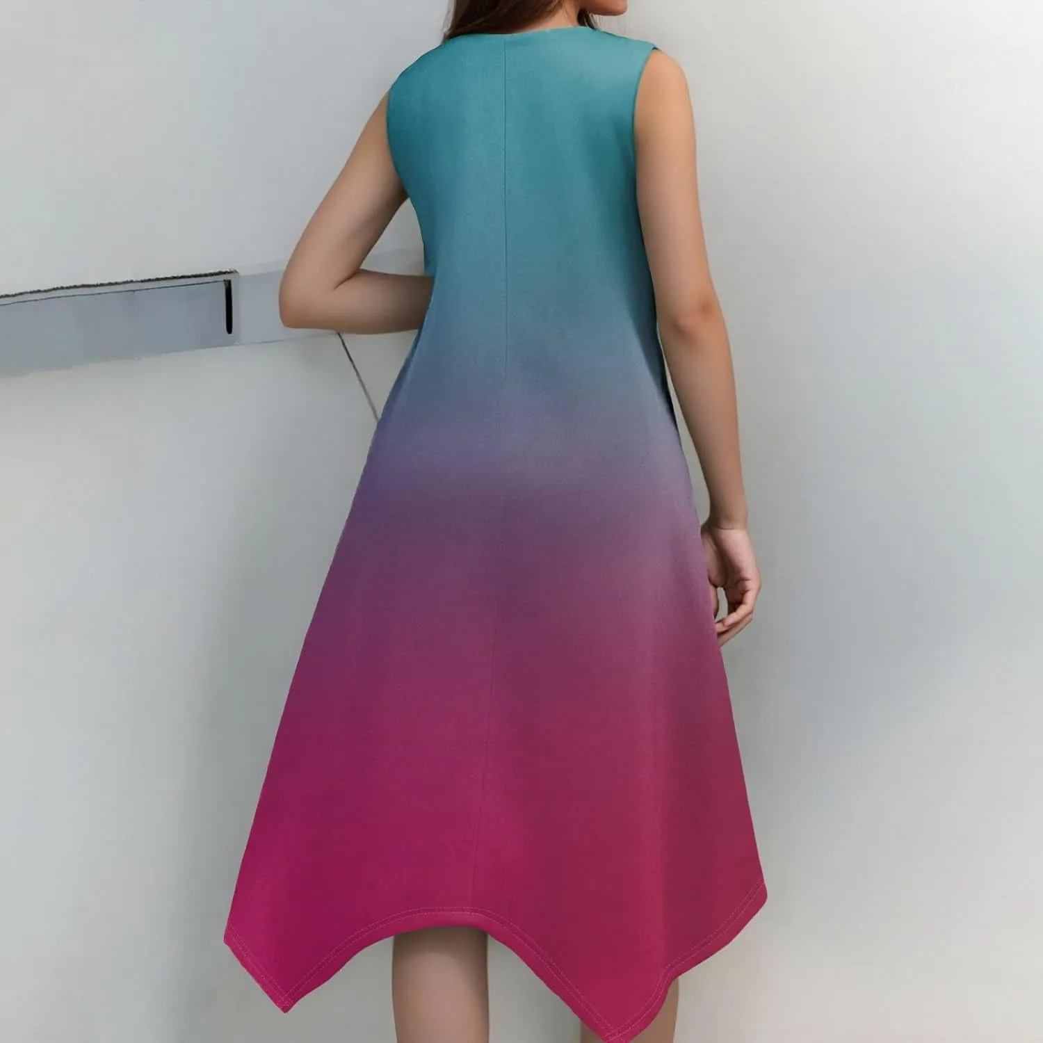 DOPOCQ Dresses for Women Elegant Classy Summer V Neck Sleeveless Flowy Midi Dress Trendy Gradient Casual Loose Sundress