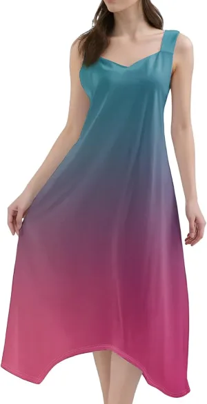 DOPOCQ Dresses for Women Elegant Classy Summer V Neck Sleeveless Flowy Midi Dress Trendy Gradient Casual Loose Sundress