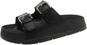 Double Buckle Belt Platform Sandals Corporate Goth Slides for Women Comfortable Comfy Comfort Casual Cute Kawaii Fashion Trendy Shoes Beach Rave Summer Gifts